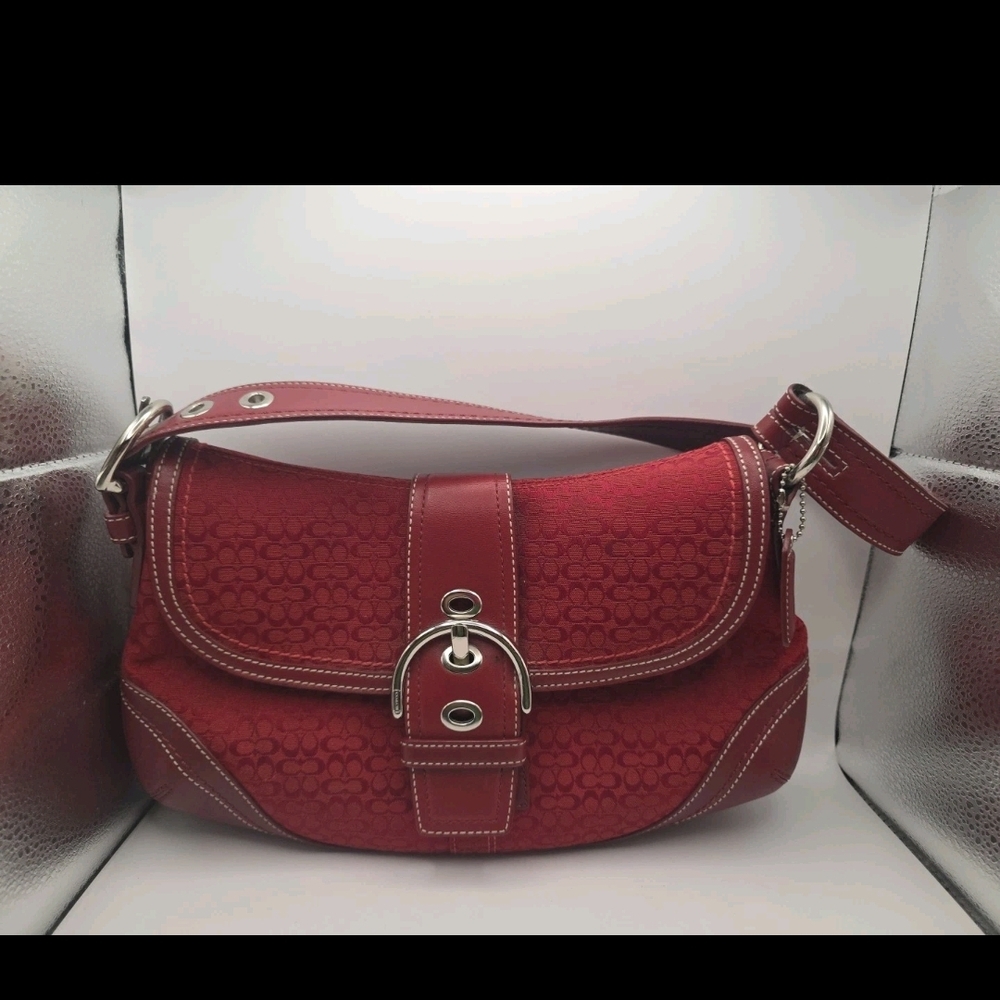 Coach Red Soho Signature Inner Pockets Adjustable Strap Travel Shoulder Bag